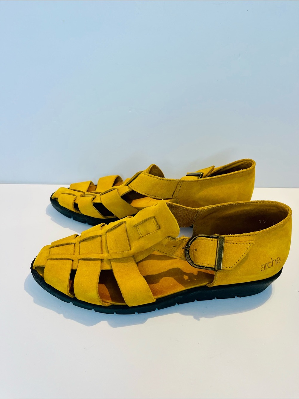 Arche France Yellow Nubuck Leather Sandals Women 37 US 6.5 Comfort Latex Sole - Picture 4 of 13